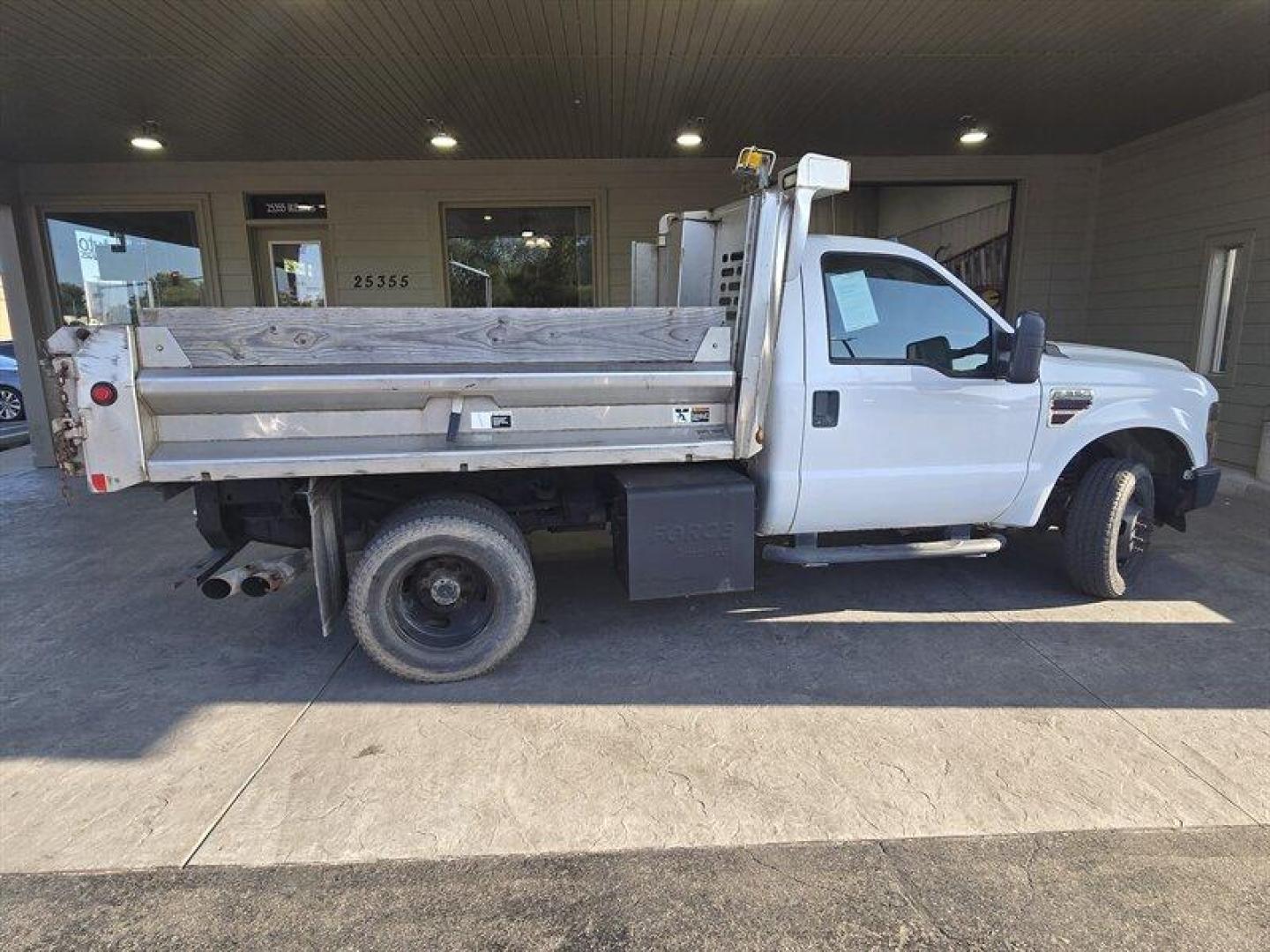 2008 White Ford F-350 DRW (1FDWF37R48E) with an 6.4 engine, located at 25355 Eames Street, Channahon, IL, 60410, (815) 467-1807, 41.429108, -88.228432 - ** REBUILT TITLE, HENDERSON 9 FOOT ALUMINUM DUMP BODY, PTO. ** Looking for a powerful and reliable pickup truck? Check out this 2008 Ford F-350 DRW! This truck is powered by a 6.4 engine, offering plenty of horsepower and torque for all your hauling needs. With under 50,000 miles on the odometer, t - Photo#2